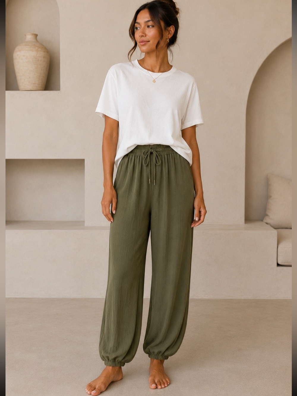 MADE IN ITALY 🇮🇹 Olive Drawstring Harem Pants